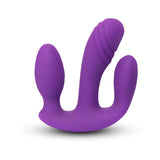 Together Blended Pleasure Remote Controlled Triple-Pronged Vibrator in vibrant purple design, showcasing unique prongs for stimulation.