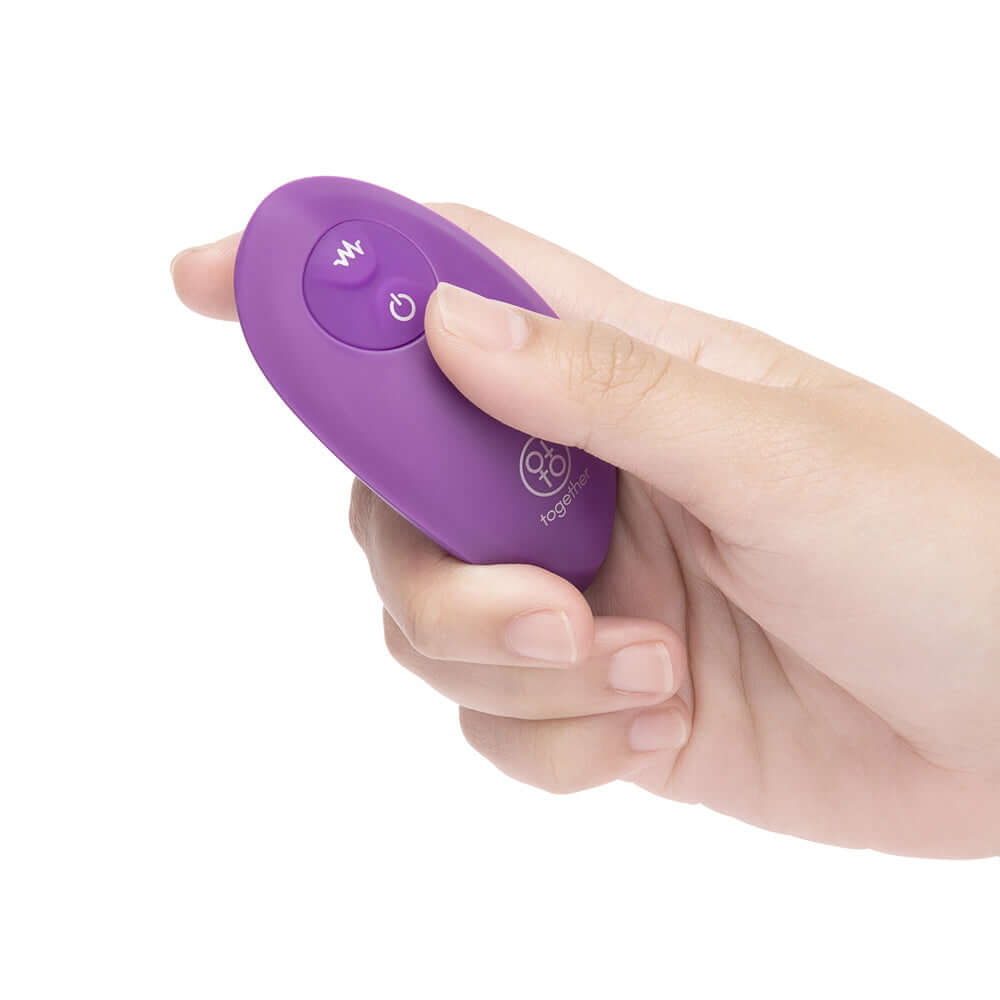 Together Blended Pleasure Remote Controlled Triple-Pronged Vibrator remote control in hand