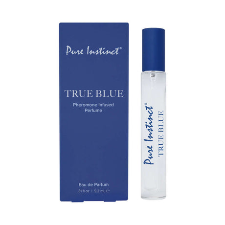 Pure Instinct Pheromone Perfume Spray True Blue 0.31 Oz bottle and packaging.