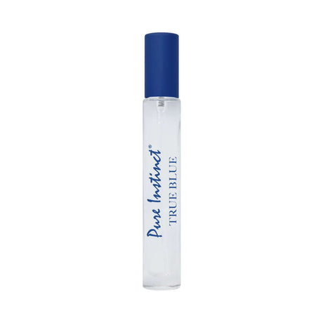 Pure Instinct Pheromone Perfume Spray True Blue 0.31 Oz in a sleek bottle with blue cap