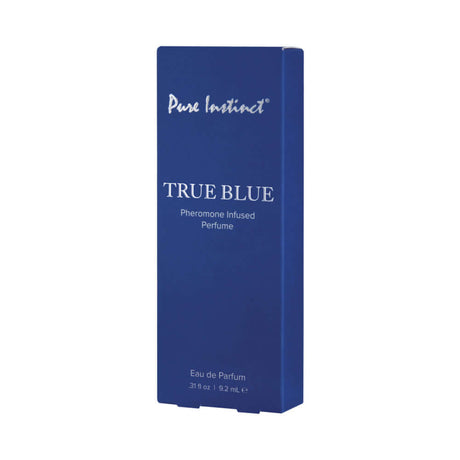 Pure Instinct Pheromone Perfume Spray True Blue 0.31 Oz packaging in a blue box
