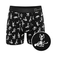 Shinesty Bare Back Bones Ball Hammock Pouch Underwear Small featuring glow-in-the-dark skeleton print on a black base.