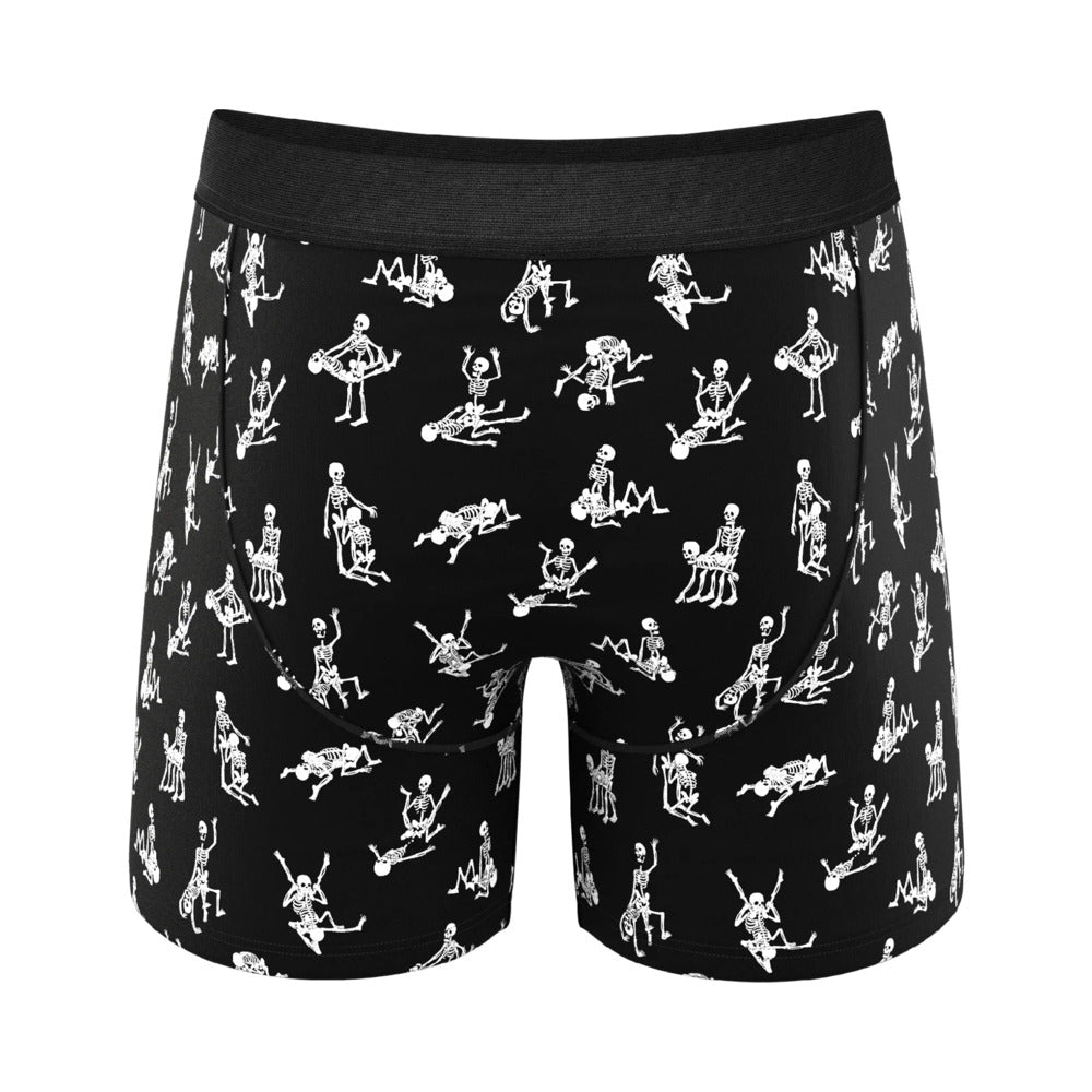 Shinesty Bare Back Bones Ball Hammock Pouch Underwear Small featuring glow-in-the-dark skeleton print on black base.