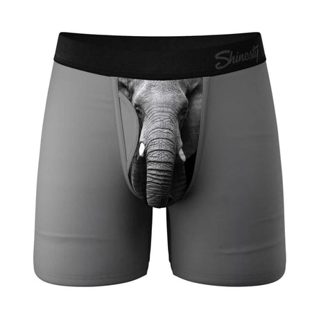 Shinesty The Junk In The Trunk Elephant Underwear with Fly XS - graphic design with elephant on gray boxer briefs.