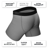 Shinesty The Junk In The Trunk Elephant Underwear with Fly 2XL showing features like moisture-wicking and anti-bunching design.