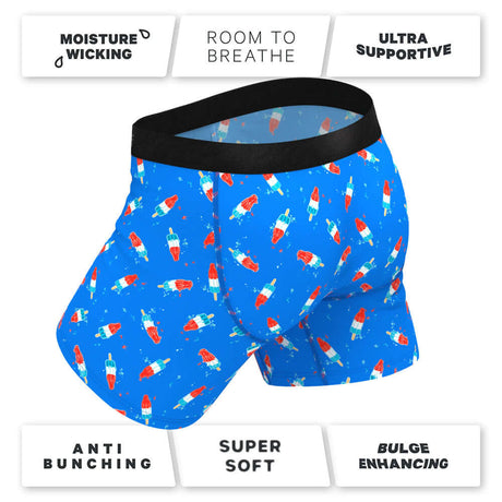 Shinesty The Popsicle Stick Apex USA Underwear with Fly S in blue with popsicle design, offering comfort and support.