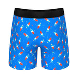 Shinesty The Popsicle Stick Apex USA Underwear with Fly 2 XL in blue with popsicle pattern, back view.