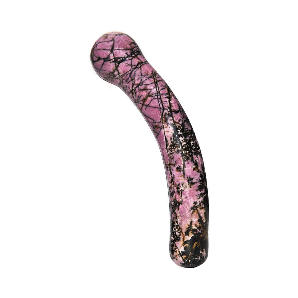 Chakrubs Anahata Curve Rhodonite Wand made of pure rhodonite crystal for heart chakra balancing.