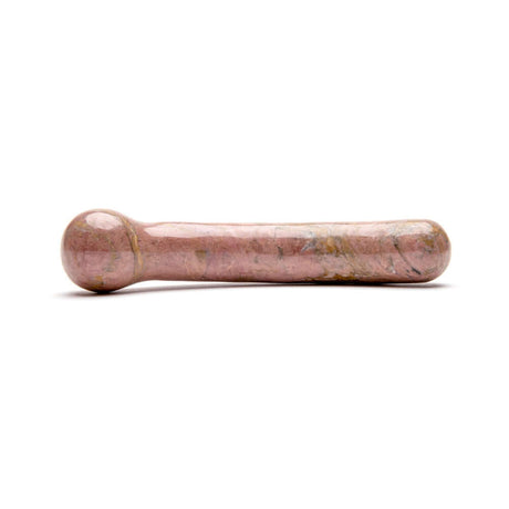 Chakrubs Anahata Curve Rhodonite Wand, a pink rhodonite crystal pleasure tool designed to enhance emotional balance.