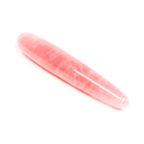 Chakrubs Heart Slim Rose Quartz Wand displayed on a white background, showcasing its smooth, curved design.