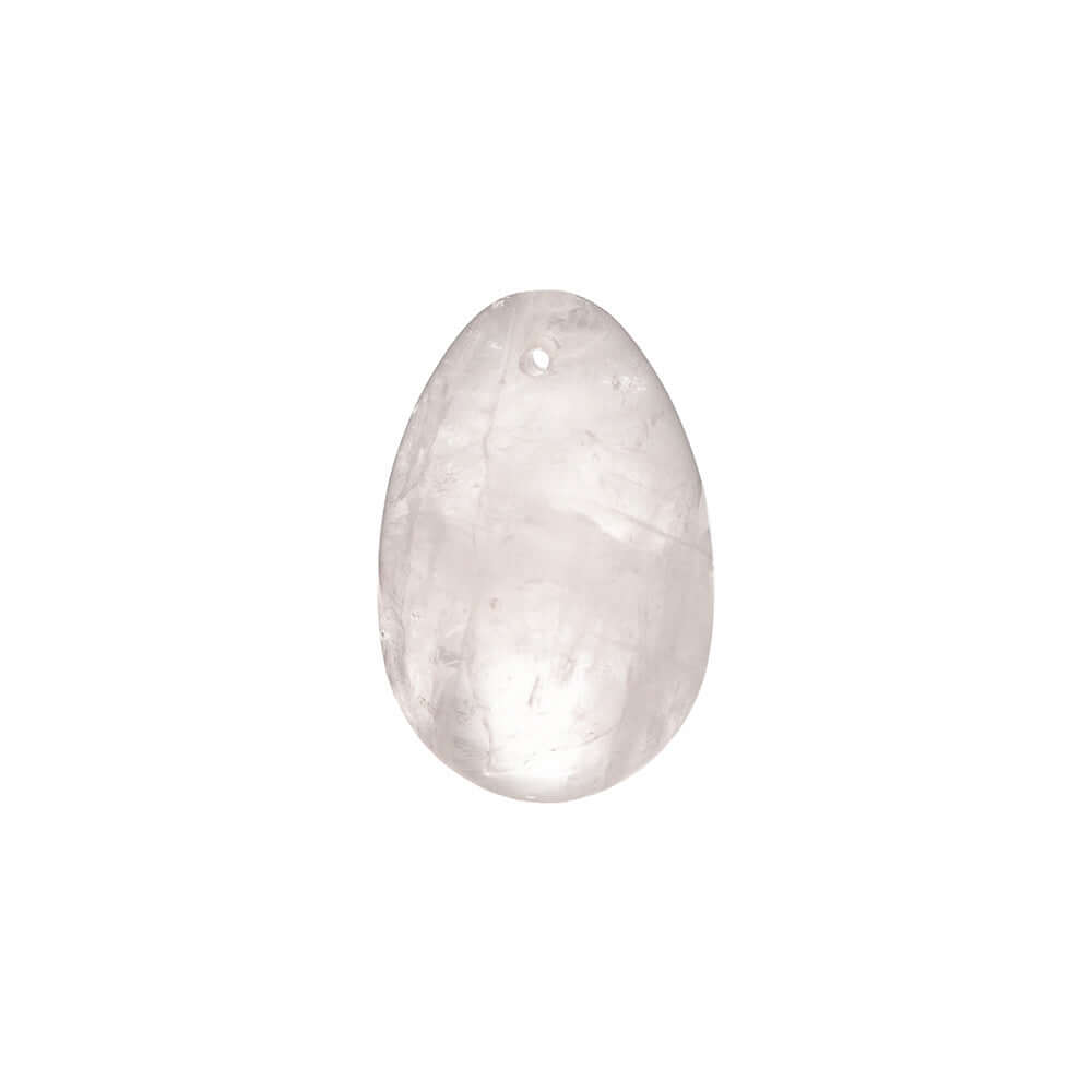 Chakrubs Prism Yoni Egg Clear Quartz drilled, natural crystal egg for pelvic strength and spiritual balance.