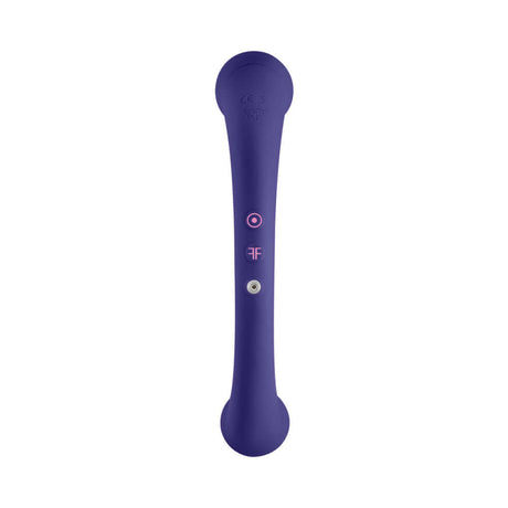 FemmeFunn Dual Stimulating Arc Vibrator Aluna Dark Purple, a sleek, dual-ended vibrator with user-friendly controls.