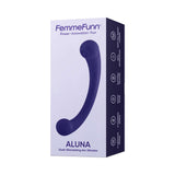 FemmeFunn Dual Stimulating Arc Vibrator Aluna Dark Purple packaging featuring innovative design.