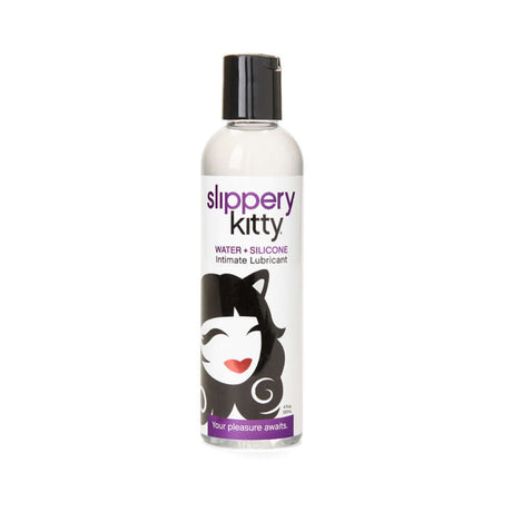 Slippery Kitty Hybrid Lubricant 4 Oz bottle with water and silicone blend for intimate use.