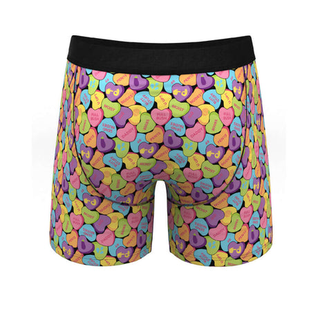 Shinesty The Candy Crush Candy Hearts Underwear with Fly 2XL featuring colorful candy heart designs on a boxer brief.