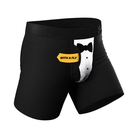 Shinesty The 009 Black Tuxedo Pouch Underwear with Fly XL featuring a tuxedo design and comfortable fit.