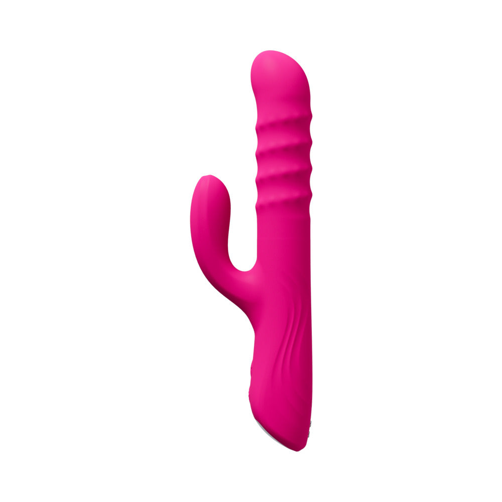 Lovense Velvo Rotating Beaded G-spot & Clit Rabbit Vibrator in vibrant pink color, designed for dual stimulation.