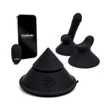 Cowgirl Cone Premium Sex Machine with App and Remote Control accessory set including remote and attachments.