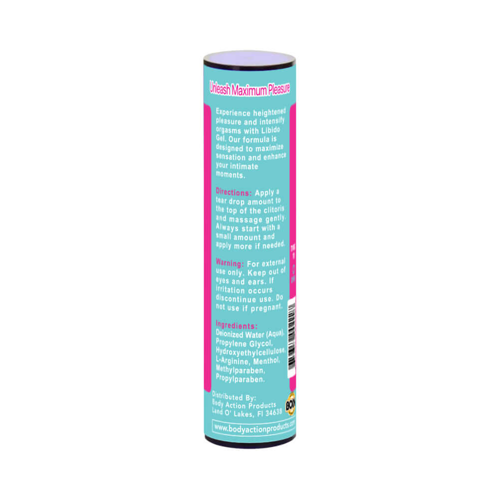 Libido Gel Female Arousal Gel 0.5 Oz product information and usage directions on the label