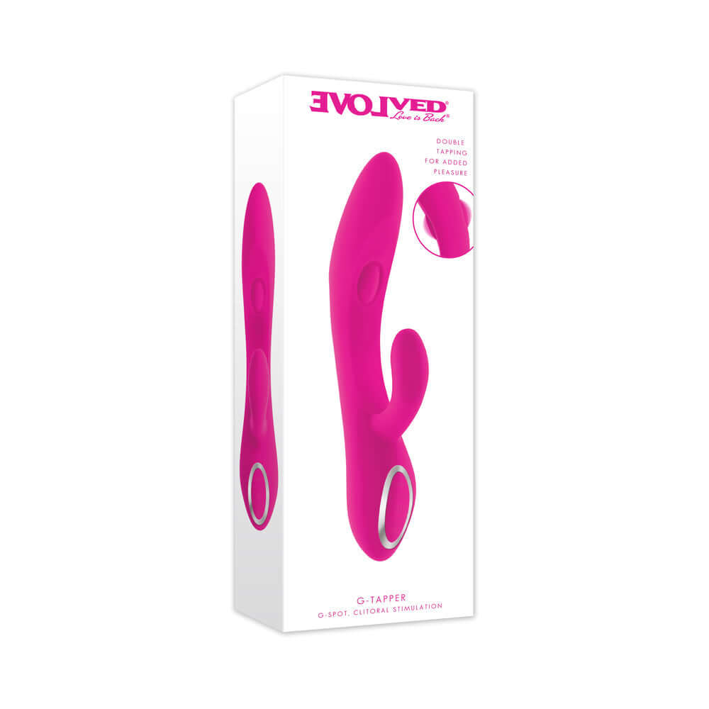 Evolved G Tapper G-spot Clitoral Stimulation vibrator in pink packaging for blended pleasure.