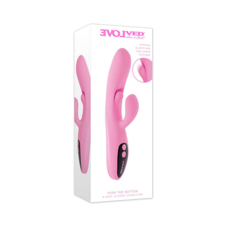 Evolved Push the Button G-spot Clitoral Stimulation vibrator in packaging, designed for targeted pleasure