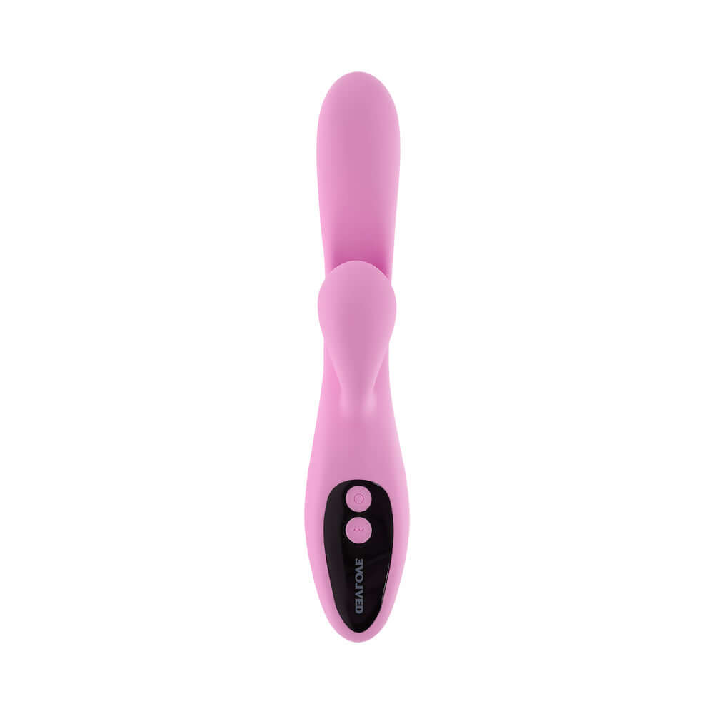 Evolved Push the Button G-spot Clitoral Stimulation vibrator in pink with buttons for targeted pleasure.