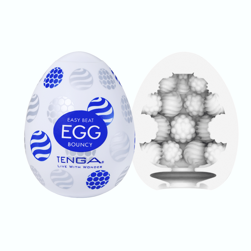 Tenga Egg Bouncy Stroker showing its playful design and textured interior for enhanced stimulation.