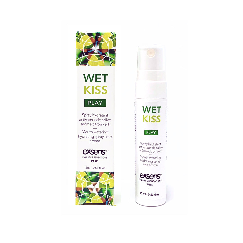Exsens Wet Kiss Lime Moisturizing Saliva Spray 15 ml with refreshing zesty lime flavor and hydrating formula.