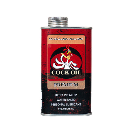 Cock Oil Water-based Lubricant Metal Can 9 Oz with playful packaging and clean formula.