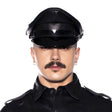 Prowler RED Military Cap Black Large 59cm showcased on a model, enhancing a bold leather look.