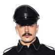 Prowler RED Military Cap Grey Large 59cm worn by a model with a structured cap and leather outfit.
