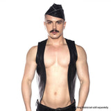 Prowler RED Triangle Cap Grey 59cm Large worn by a model in a leather vest, showcasing edgy fashion style.