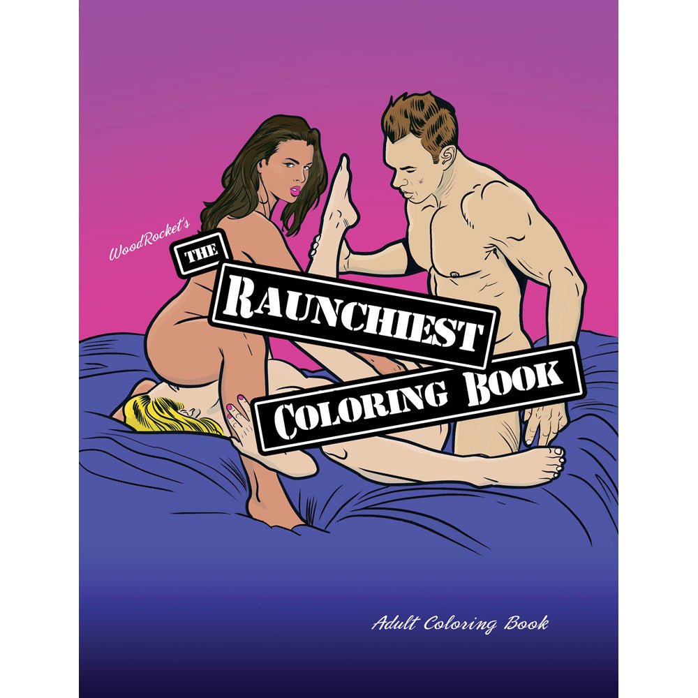 Cover of Wood Rocket The Raunchiest Adult Coloring Book featuring playful and risqué illustrations for mature audiences.