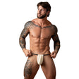 Male Power Mykonos Limited Edition G-String Ivory One Size modeled by a muscular man with tattoos.
