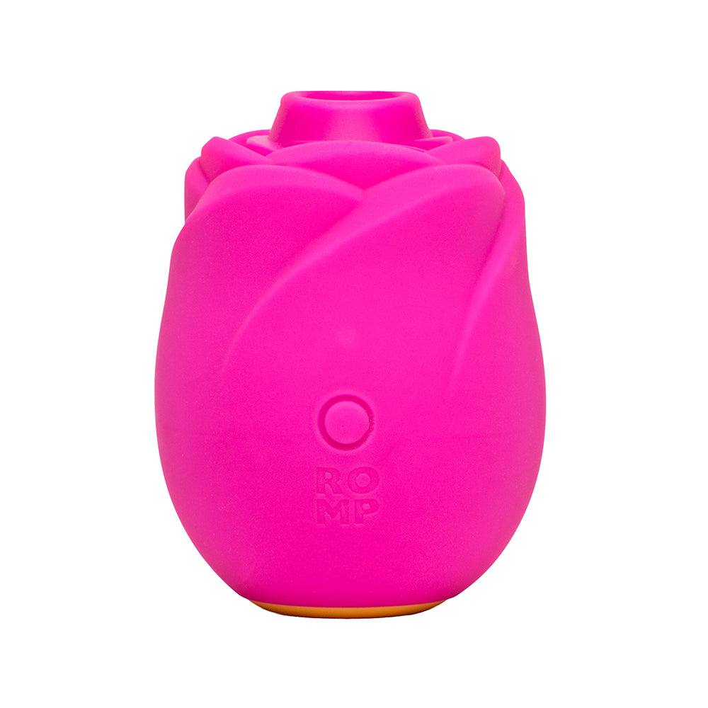 Romp Rose 2.0 Air Suction Stimulator in a vibrant pink rose design with sleek contours.