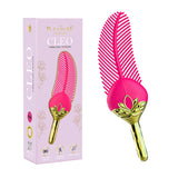 The Pleasure Company Cleo Vibrating Tickler Pink with feathers and smooth handle for sensory play.