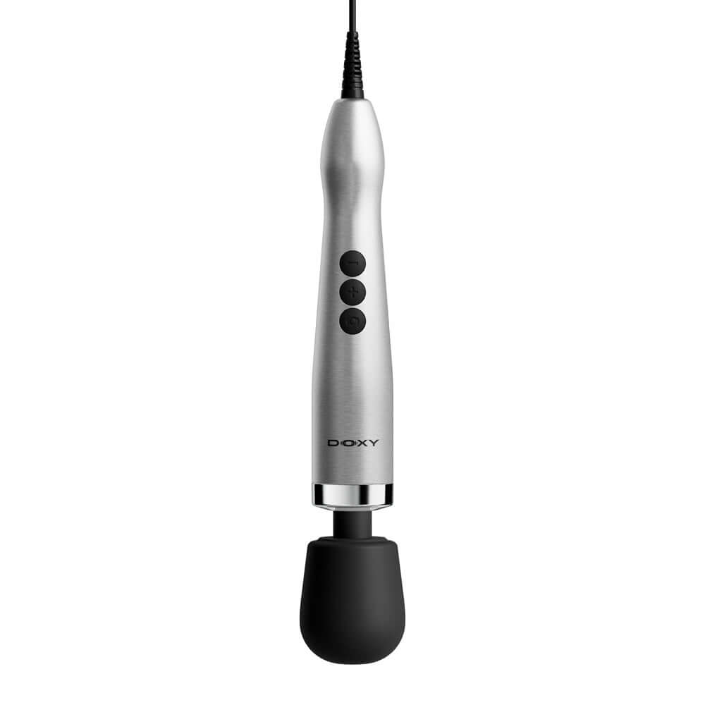 Doxy Die Cast Max Plug-in Wand Massager Silver with ergonomic design and plug-in functionality.