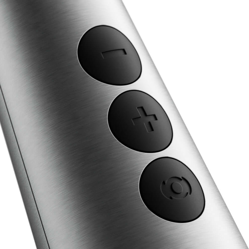 Close-up of controls on the Doxy Die Cast Max Plug-in Wand Massager Silver for easy operation.