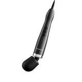 Doxy Die Cast Max Plug-in Wand Massager Black with sleek design and control buttons.