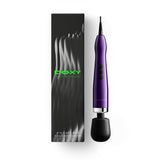 Doxy Die Cast Max Plug-in Wand Massager Purple with packaging, showcasing sleek design and power features.