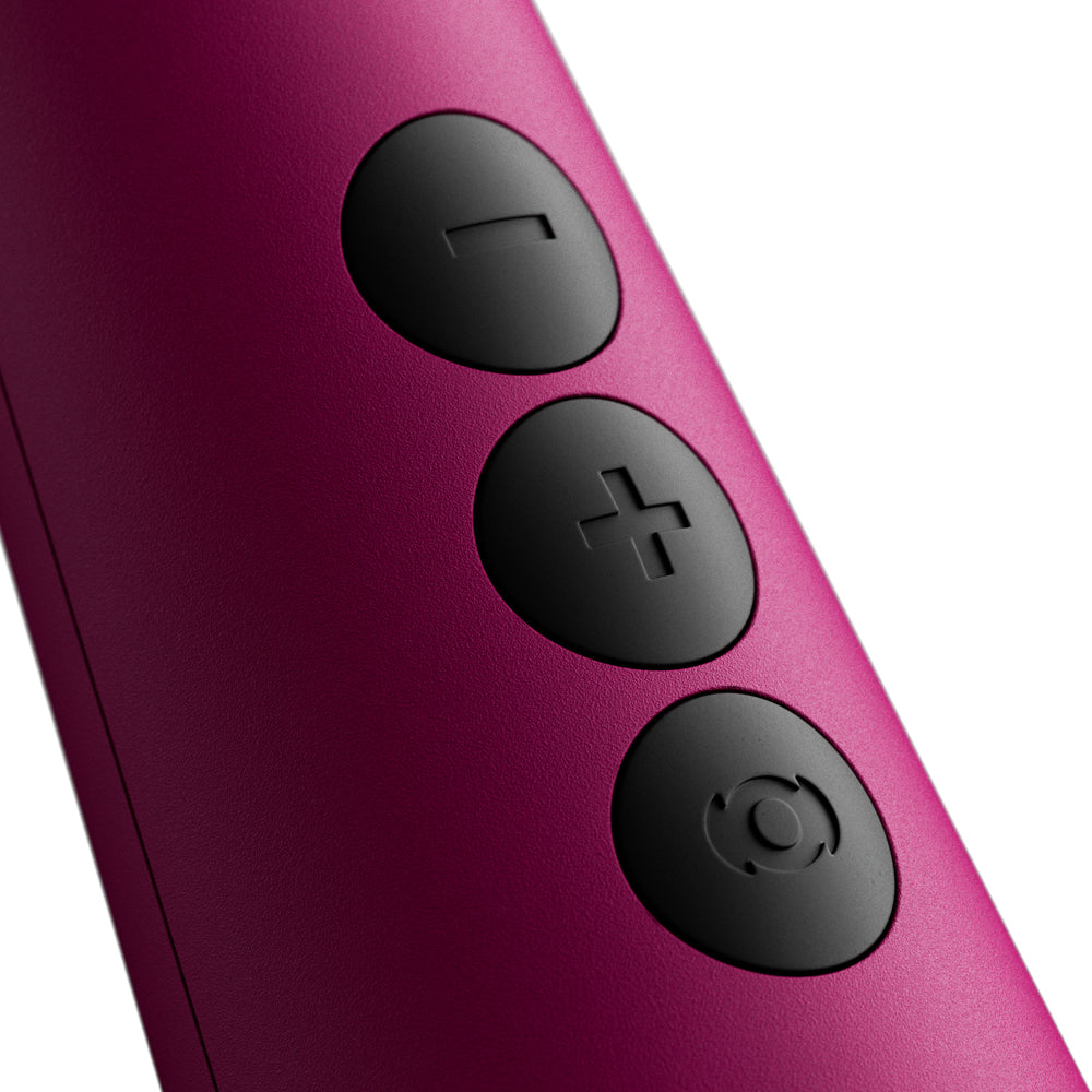 Doxy Original Massager Wand Massager Pink control buttons close-up with volume and power settings.