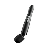 Doxy Die Cast Compact Cordless Wand Black with three control buttons and a rounded tip for versatile use.