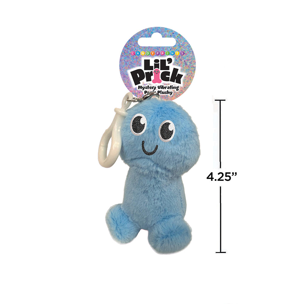 Lil Pricks Mystery Box Plush Penis Keychain in blue, soft and vibrant keychain charm, 4.25 inches long.