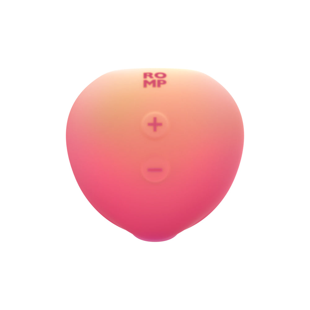 Romp Pink Peach Air Suction Clitoral Stimulator in soft pink and peach design with control buttons.