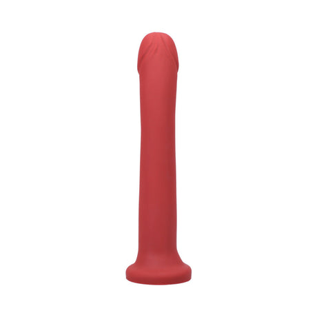 Tantus Hook 9.25 Inches Dildo Ruby with pronounced rounded head and smooth silicone construction.
