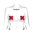 Pastease Everyday Reusable Liquid Red Cross Nipple Pasties displayed on a minimalist torso illustration.
