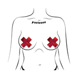 Pastease Everyday Reusable Liquid Red Cross Nipple Pasties displayed on a minimalist torso illustration.