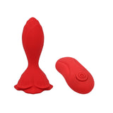 Adam & Eve The Rosebud Remote Control Vibrator Plug in bold red with remote for hands-free anal pleasure.