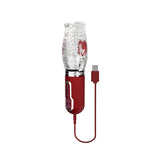 Adam & Eve Pleasure Pro 3000 Rotating & Thrusting Vibro Stroker charging with USB cable, clear nubby sleeve design.