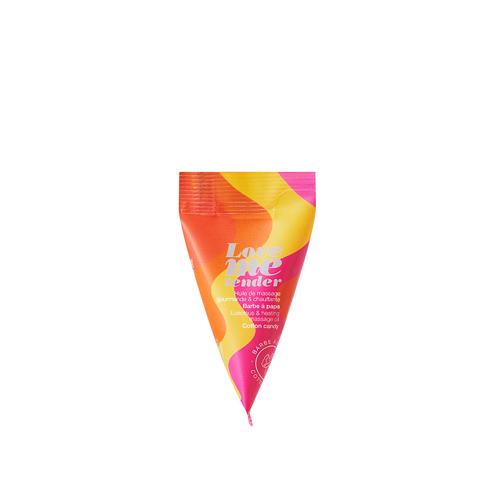 Love To Love Love Me Tender Heating Massage Oil Cotton Candy in a colorful packaging design